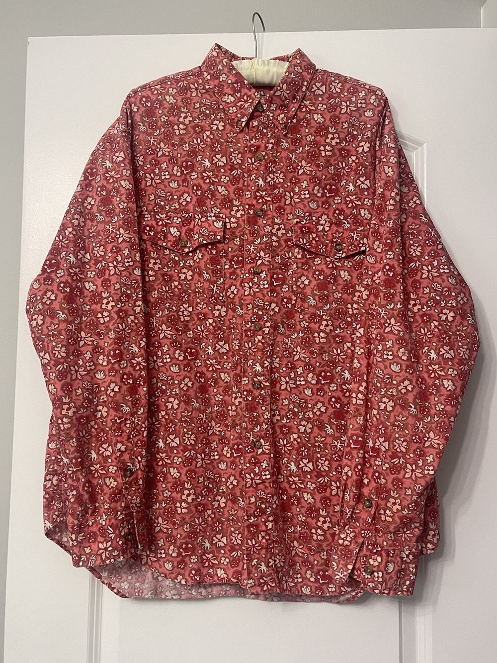 Vintage Thornton Bay Men’s L Floral Button Down Shirt Red 100% Cotton Gorpcore